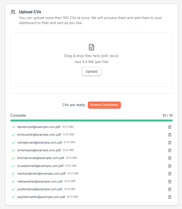 Talent pool search interface with skill filters