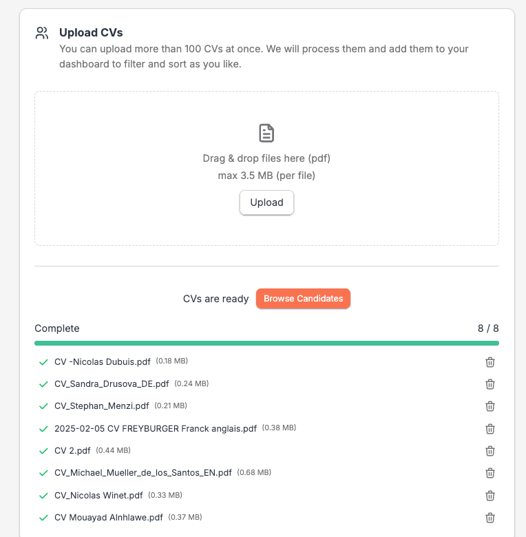 Talent pool search interface with skill filters